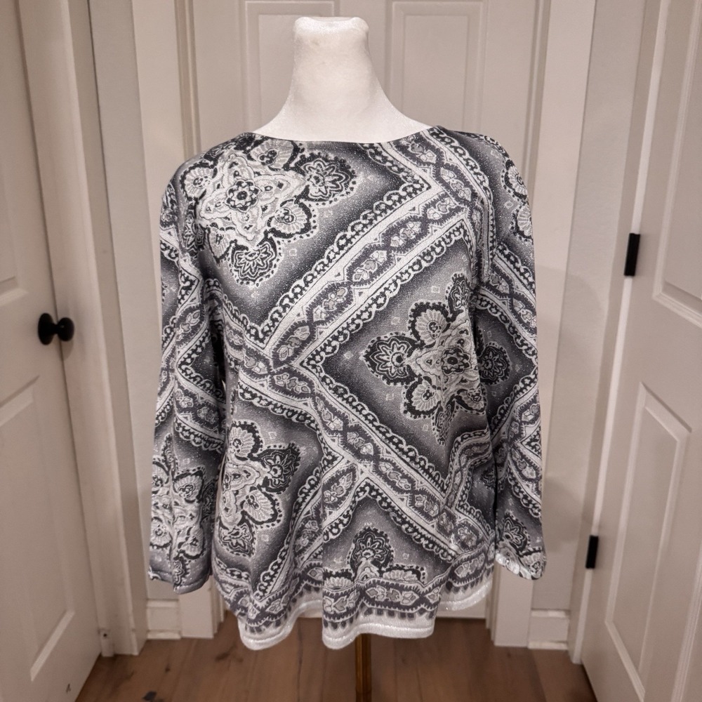 Samantha Grey Womens Sz S Metallic‎ Sparkle Pullover Sweater Top Dressy Workwear